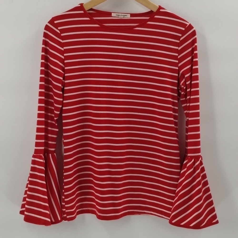 Regenbogen striped Top with bell sleeves red white size small stretch blouse